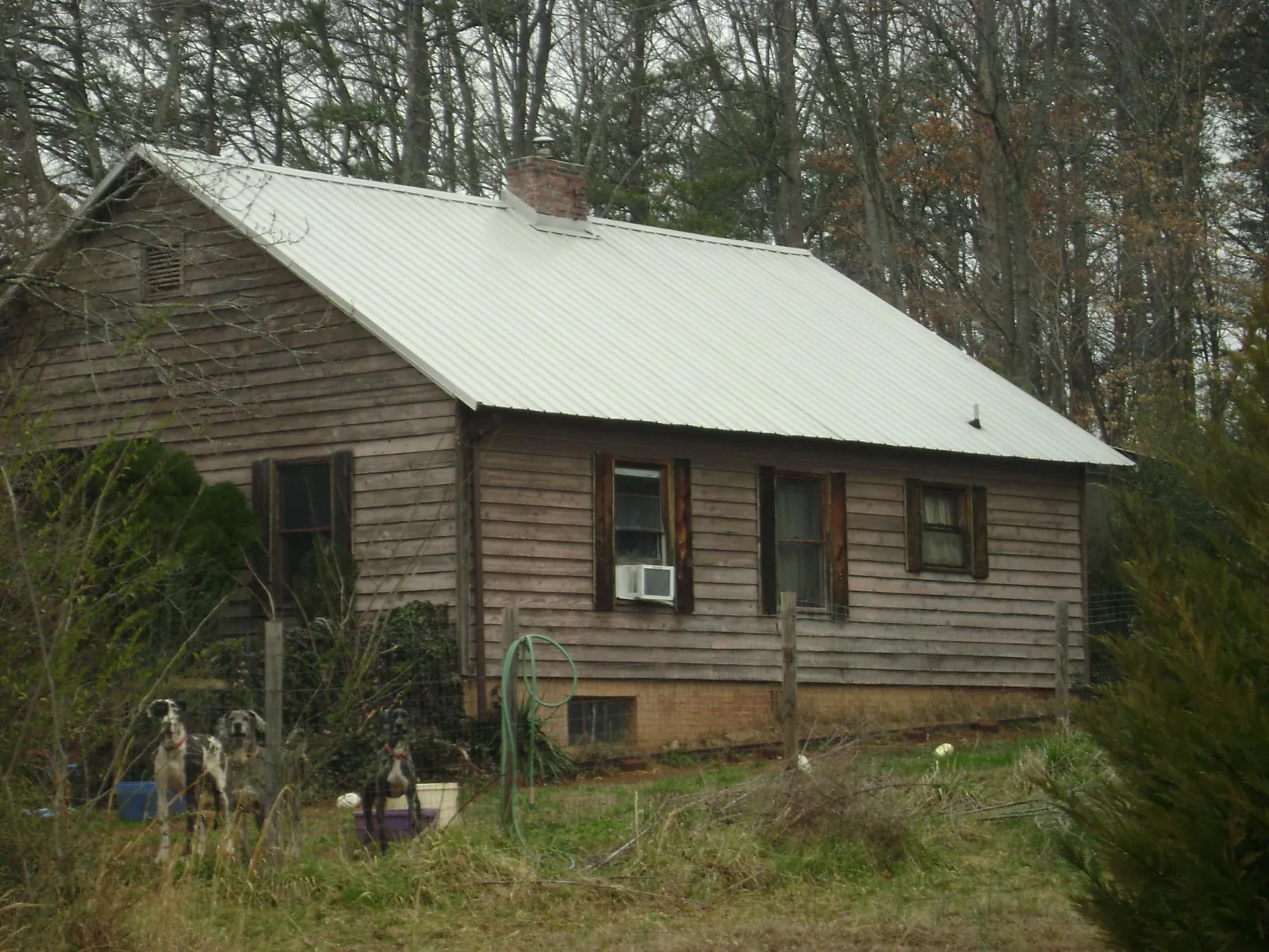 White metal roof on an old wood sided farmhouse, from a Asphalt Shingle Roof Repair job in La Prairie